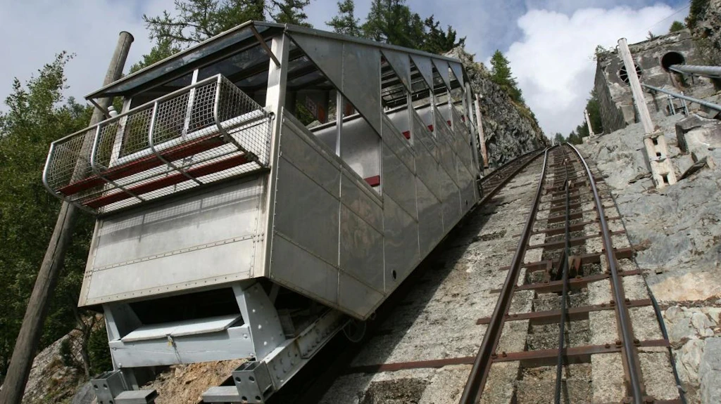 L’image montre le funiculaire Le Châtelard-Les Montuires en Valais.